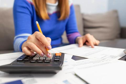 Woman paying bills