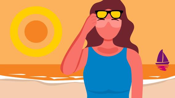 Person on the beach in the sun, sun burnt