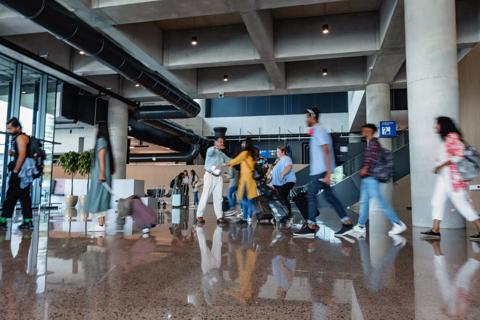 Arrivals at a busy airport