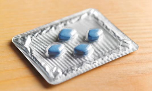 Packet of blue Viagra tablets