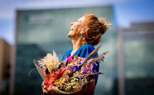 Caregiver with flowers