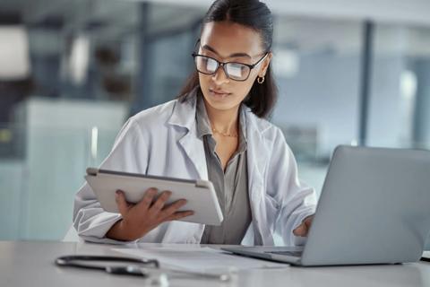 Nurse working at computer