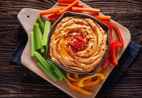 Bowl of red pepper muhammara.