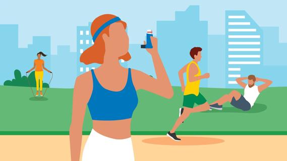 Person stopped to use their inhaler while exercising in park