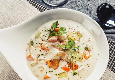 fish chowder in bowl