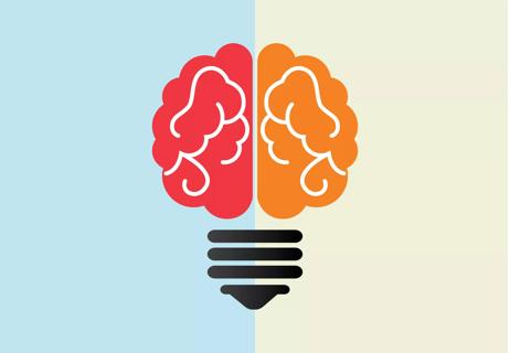 left and right half of brain making a light bulb