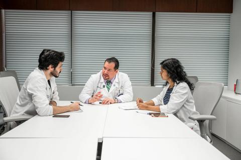 Dr. Auron collaborating with colleagues