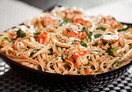 salmon fettuccine with vegetables