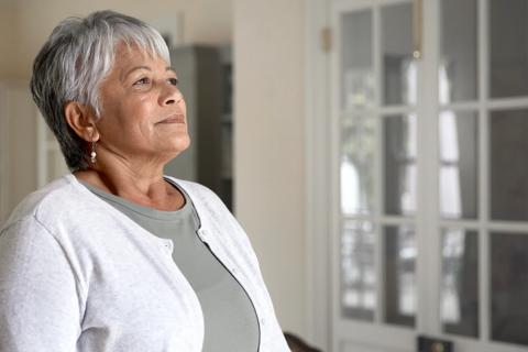 Older person deep breathing