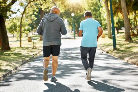 Men exercising outside.
