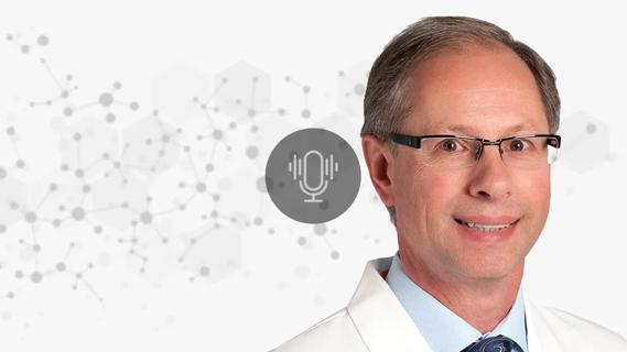 portrait of Dr. Jeffrey Cohen against decorative background with podcast icon overlay