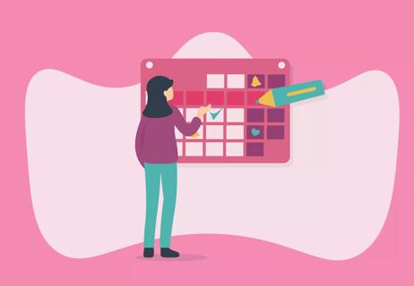 An illustration of a person looking at wall calendar