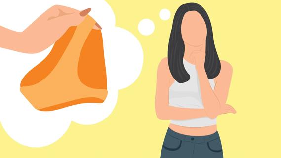 Woman thinking, with thought bubble with a pair of her underwear
