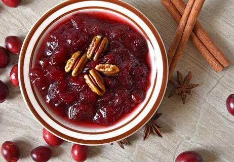 cranberry sauce with pecans on top