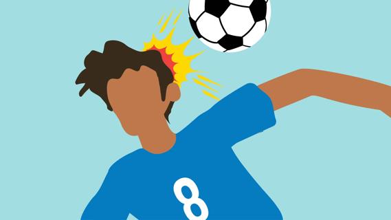 Child playing soccer, being hit in head with soccer ball