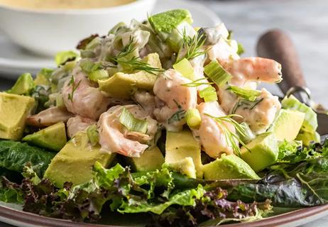 shrimp salad with avocado, dill, vinaigrette and capers