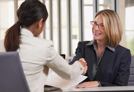 Applicant greets interviewer