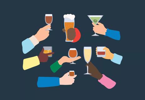 group of hands holding different beverages