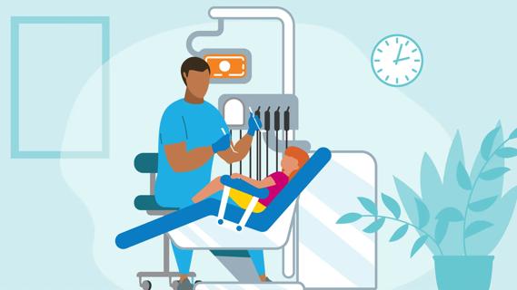 Dentist giving a child a dental exam/cleaning