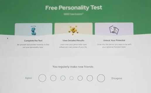 Screenshot of personality quiz