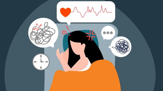 Person trying to sleep with upsetting thoughts popping into their mind in the middle of the night