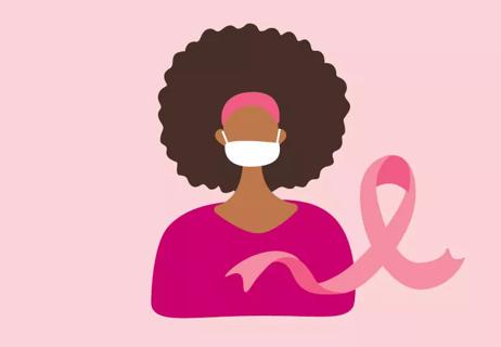 Graphic of woman with the pink breast cancer ribbon.