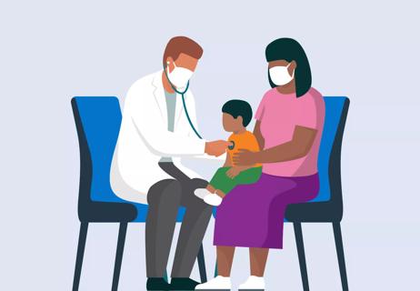 Doctor checking child's vital signs.