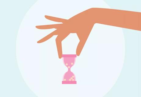 An illustration of a person holding an hourglass, with the top half almost empty.