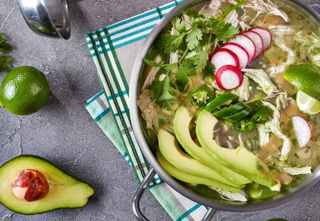 Mexican chicken lime soup avocados radishes cilantro