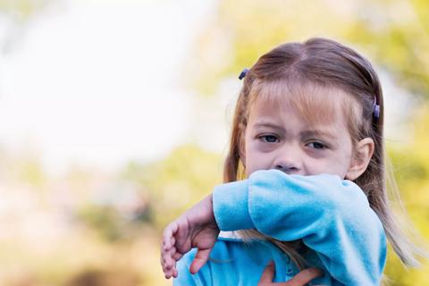 A little girl coughing in to get elbow : Stock Photo Buy the print Comp Save to Board A little girl sneezing in to get elbow