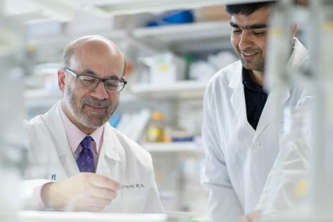 Scientists examining something in the laboratory