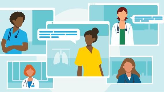 Patient care team communicating with each other and patient