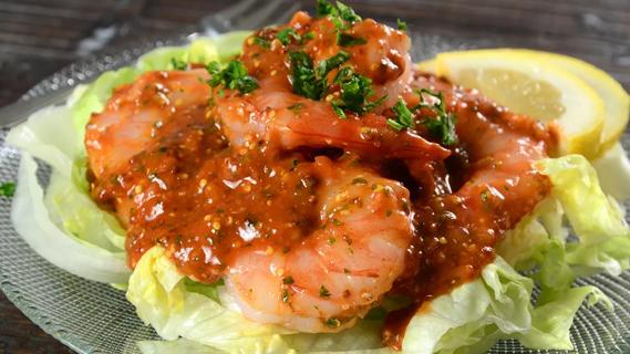 Shrimp remoulade on a bed of lettuce