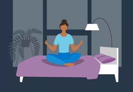 graphic of woman meditating on a bed