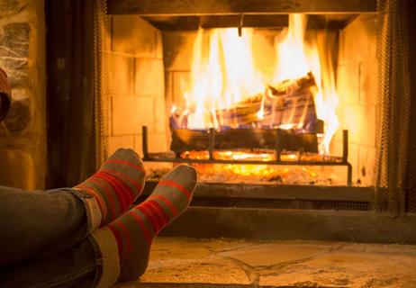 cozy fire in fireplace