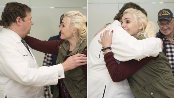 brain cancer survivor hugs Cleveland Clinic doctor