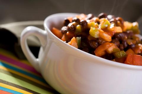 Crock of creole black beans and tomatoes