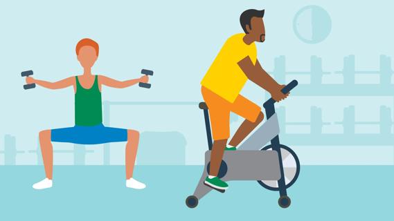 People in gym doing low-intensity interval training, LIIT, workouts