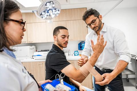 Hand surgery patient with physician