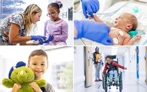 Four photos of children receiving care at Cleveland Clinic Children's