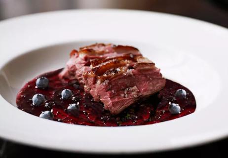 Roasted duck with blueberry sauce