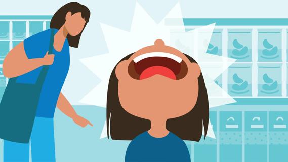 Child having a loud crying tantrum in the grocery store, with alarmed parent