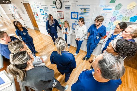 Nurses meet in hallway