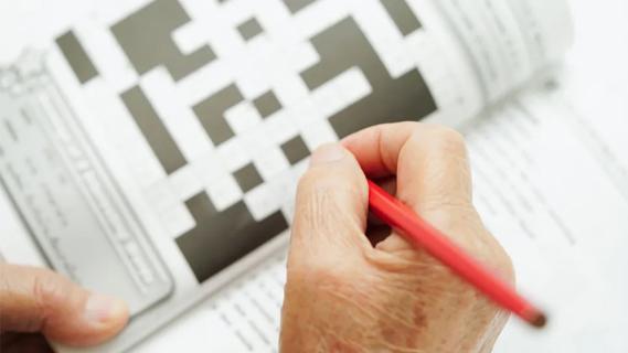 hand of a person doing a crossword puzzle