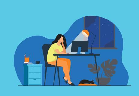 Illustration depicting a woman looking sluggish sitting at her desk