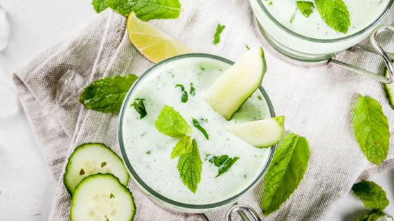 Glasses of cucumber mint smoothies