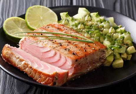 recipe grilled tuna with avocado cucumber ginger salsa