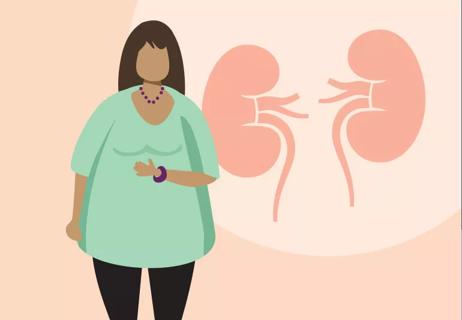 Illustration of overwieght woman with kidneys in background