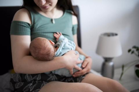Female breast feeding baby