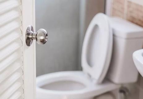 An open door leading to a toilet.